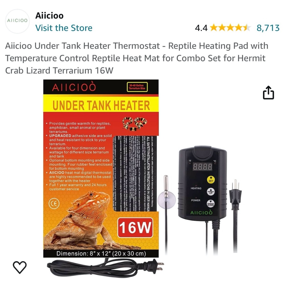 Aiicioo Under Tank Heater Thermostat - Reptile Heating Pad W Temperature Control